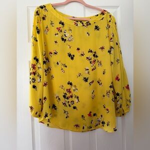Ann Taylor Yellow Floral Boatneck Blouse